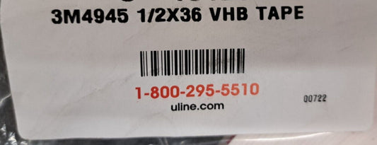 New, 3M, 4945VHB - 1/2X36, VHB Double-Sided Foam Tape - 1/2" x 36 yds