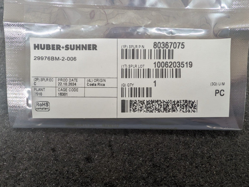 New, Huber & Suhner, 29976BM-2-006, Conn SMP 0Hz to 65GHz 50Ohm Solder ST Edge
