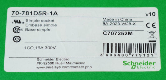 BOX OF 5 SCHNEIDER ELECTRIC 70 781D5R 1 A Simple Socket Relay Base 16A 300V
