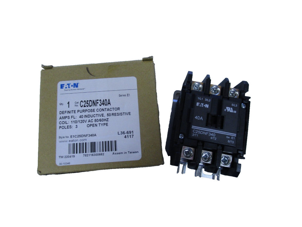 Eaton C25DNF340A Contactor 110/120V Coil Ser E1 40a amp