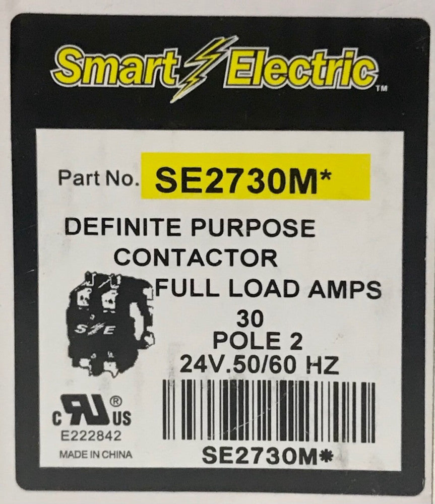 SE SMART ELECTRIC SE2730M 2 Pole 30 AMP 24 Volt Contactor Definite Purpose