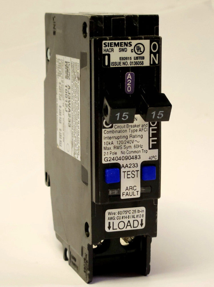 SIEMENS Q1515AFCNCSA TANDEM 15 AMP DUPLEX TYPE QTAN AFCI Arc Fault Circuit