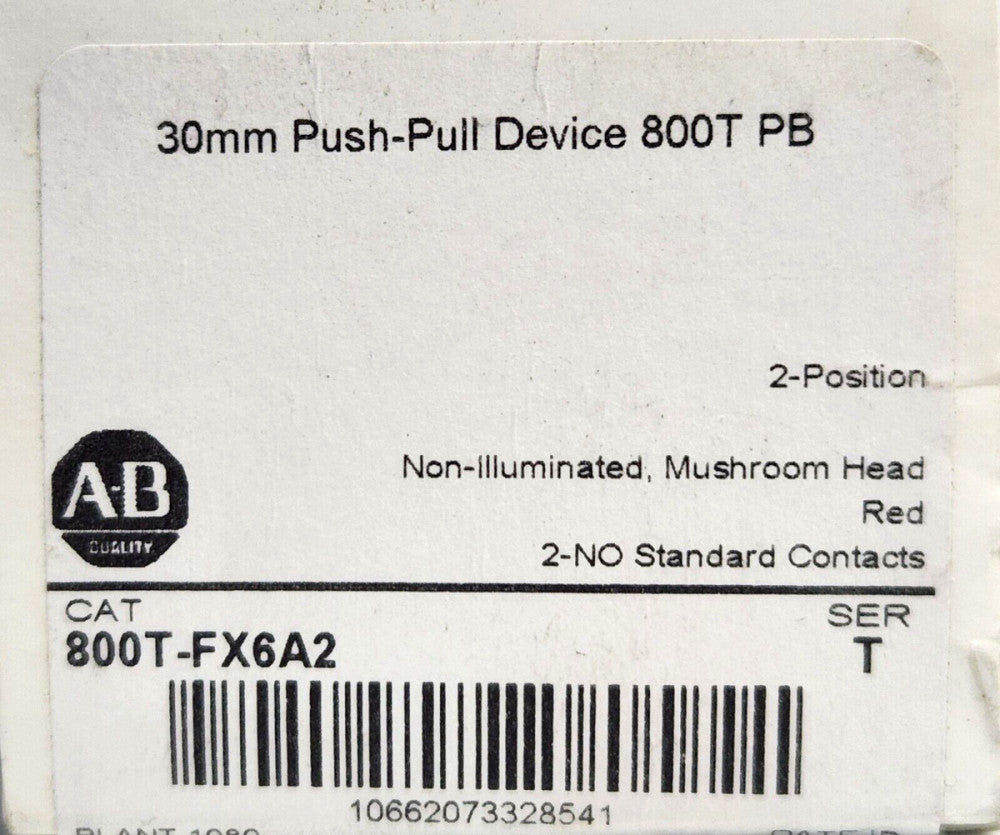 ALLEN BRADLEY 800T FX6A2 Red Mushroom Head 2 Position Pushbutton Maintained 2 NO
