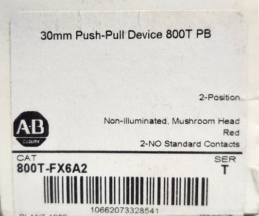 ALLEN BRADLEY 800T FX6A2 Red Mushroom Head 2 Position Pushbutton Maintained 2 NO