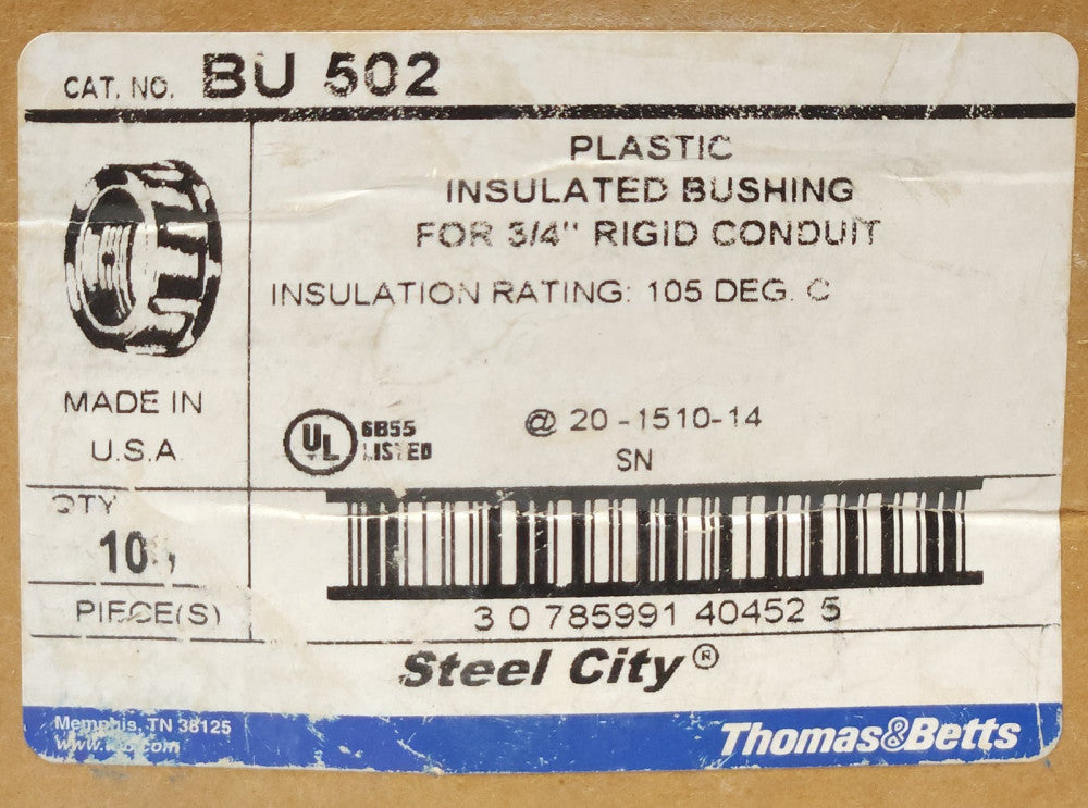 BOX OF 100 Thomas & Betts Steel City 3/4" BU 502 Plastic Insulated Bushing BU502