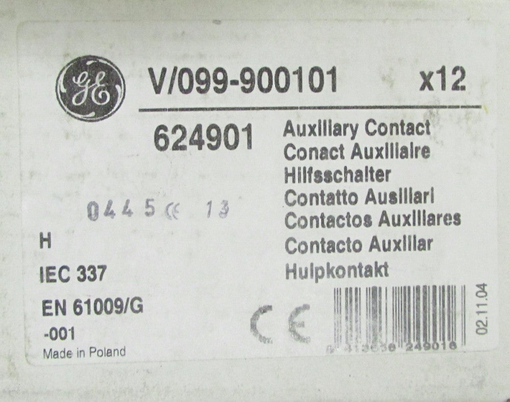 GENERAL ELECTRIC VAUX1  V/099 900101 5 Amp  1 NO 1 NC Auxiliary Contact 624901