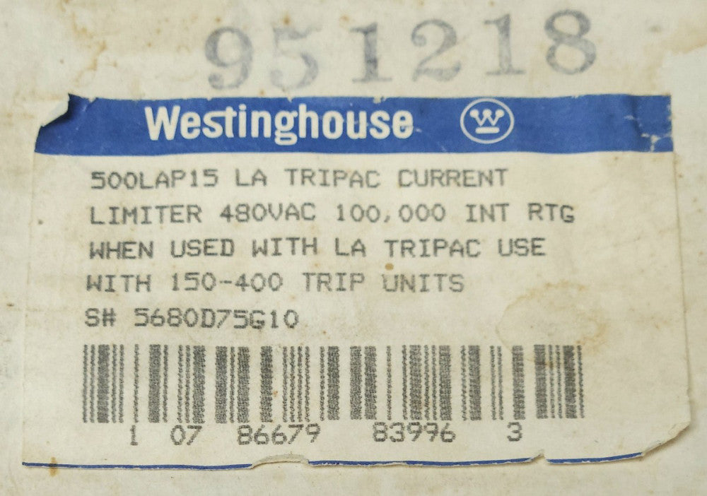 WESTINGHOUSE CUTLER HAMMER 500LAP15 LA TRI PAC Breaker Current Limiter Fuse