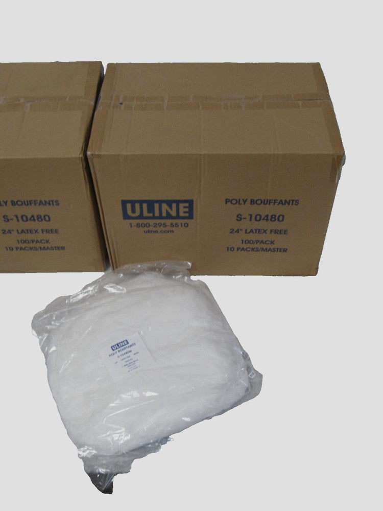 Case of 1000 Uline S-10480W 24" Latex Free Poly Bouffant