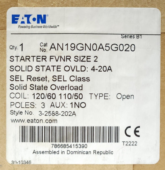 EATON CUTLER HAMMER AN19GN0A5G020 Size 2 AN19GN0 Starter 120 VAC 4-20 AMP Electr