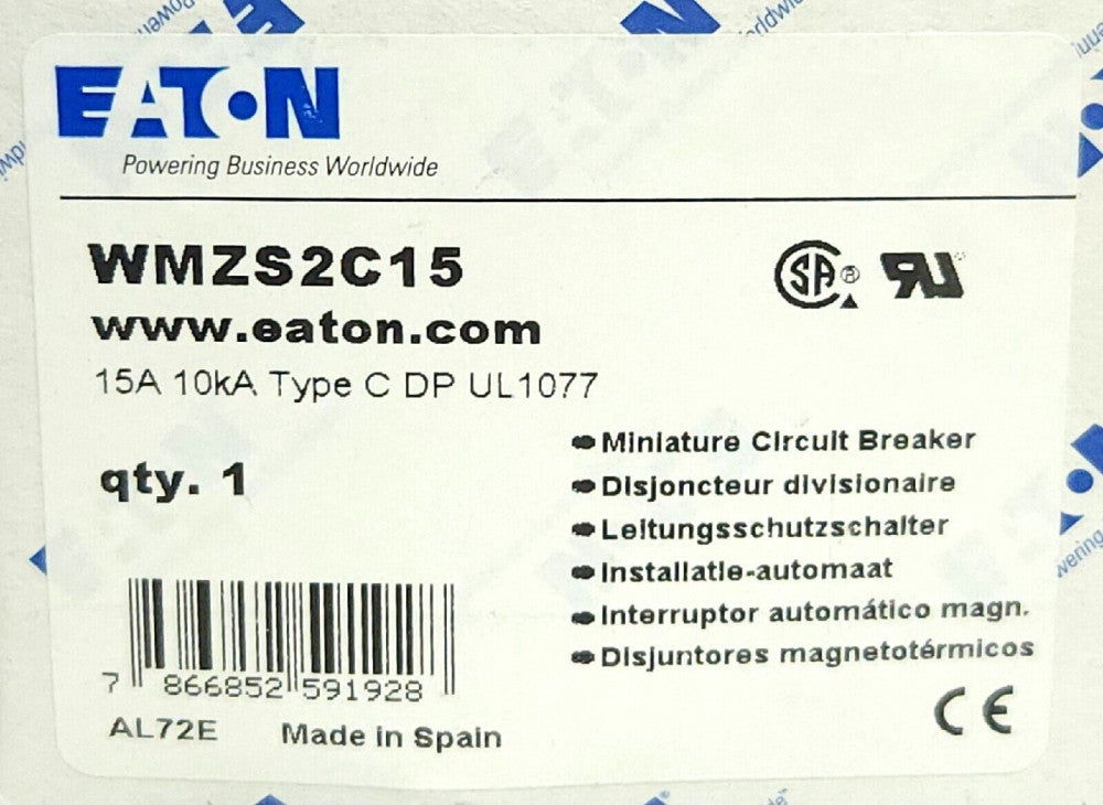 EATON WMZS2C15 2 Pole 15 AMP Miniature Circuit Breaker