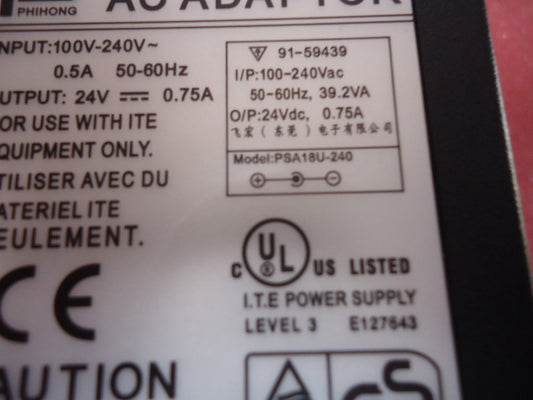 PSA18U-240 Astrodyne Power Supply, Switching, 24V, 18W, .75A Brand New!