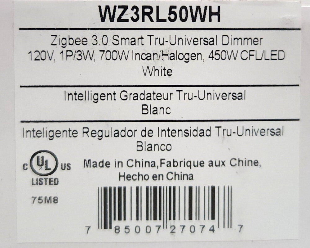 PASS SEYMOUR LEGRAND WZ3RL50WH Zigbee 3.0 WZ3RL50 Smart TRU UNIVERSAL DIMMER 120