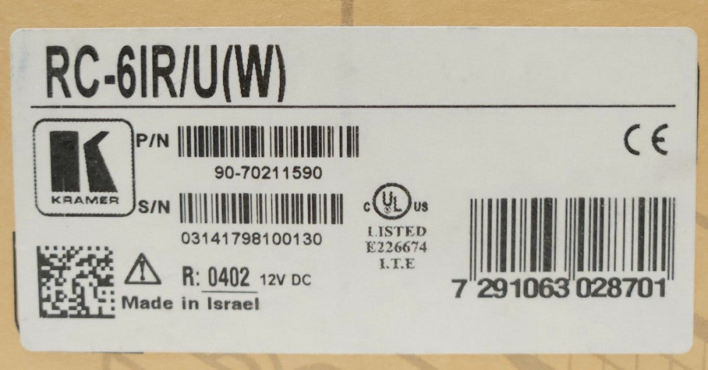 KRAMER RC-6IR/U(W) 90 70211590 RC 6IR U 6 Button Remote Room Controller Module