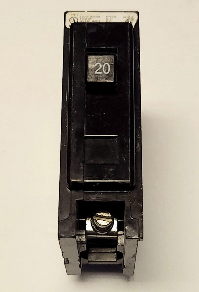 EATON CUTLER HAMMER GHQ1020 Single Pole 20 AMP Type GHQ Circuit Breaker
