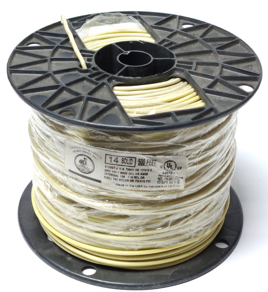 COLONIAL WIRE 500 FEET 14 Solid THHN OR THWN-2 600 VAC Rated Yellow OFF WHITE