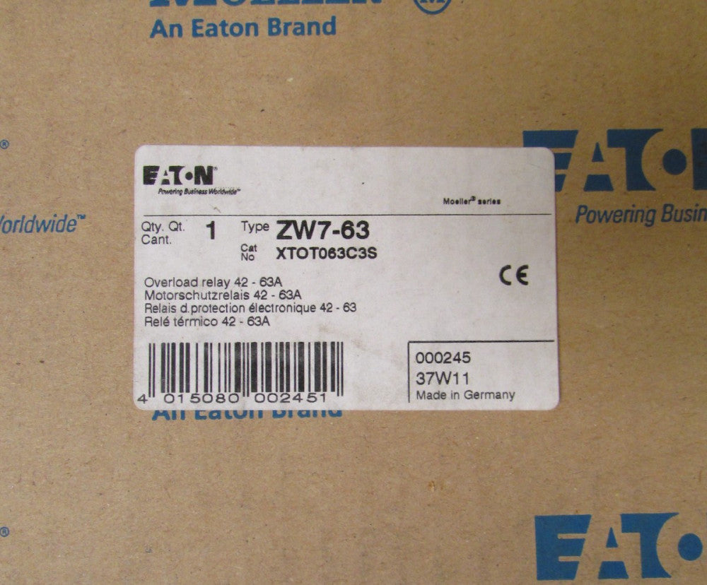 EATON MOELLER ZW7-63 XTOT063C3S 42-63 Amp Overload Relay 