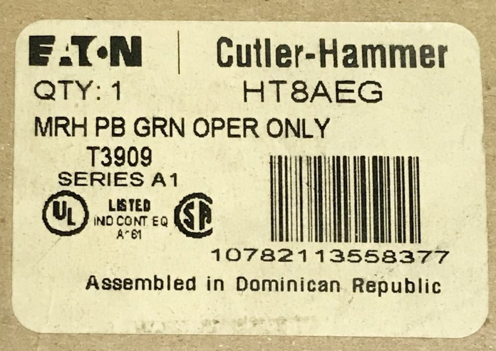 EATON CUTLER HAMMER HT8AEG Green Mushroom Head Momentary Pushbutton Operator