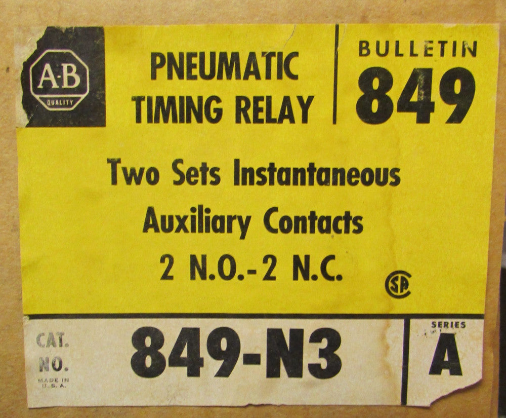 ALLEN BRADLEY Pneumatic Timing Relay 2 N.O. 2 N.C. 849-N3