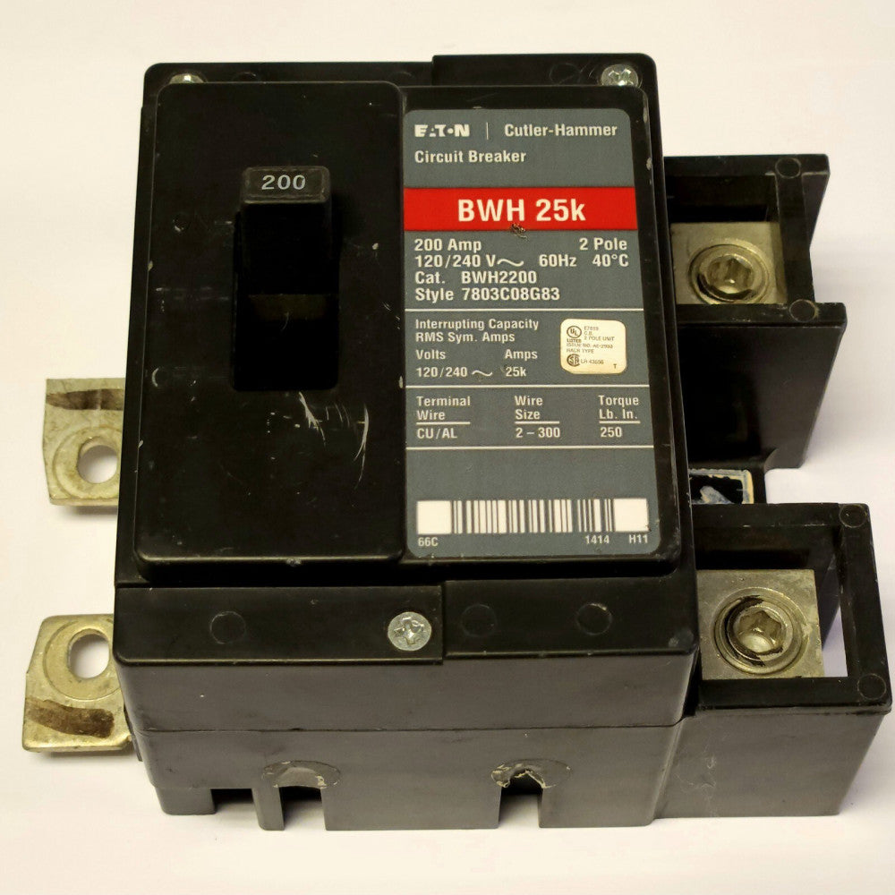 EATON CUTLER HAMMER BWH2200 2 Pole 200 AMP Type BWH 25K Main Circuit Breaker