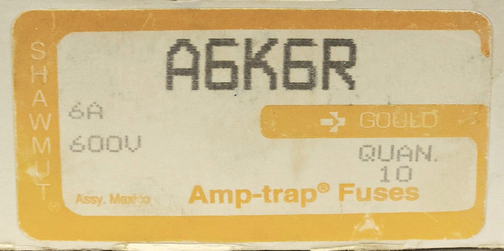 BOX OF 10 GOULD SHAWMUT A6K6R 6 AMP 600 VAC AMP TRAP FUSE