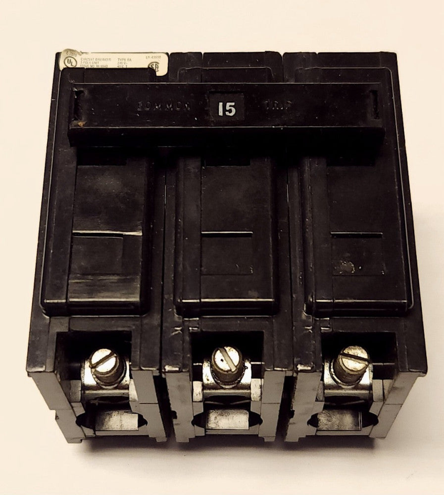 EATON CUTLER HAMMER BAB3015H 3 Pole 15 AMP Type BA Circuit Breaker 240 VAC