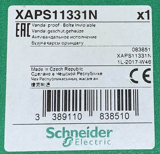 SCHNEIDER ELECTRIC XAPS11331N Tamper Proof Keyed Control Station Selector Switch