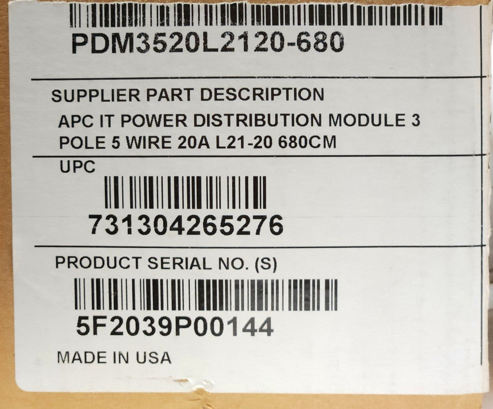 SCHNEIDER ELECTRIC APC PDM3520L2120 680 IT POWER Power Distribution Module 3 Pol