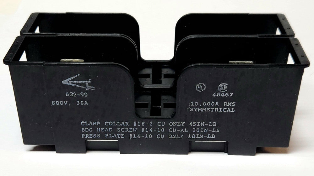 CONNECTRON 632-99 Fuse Block 600 VAC 30 AMP Double Fuse Holder