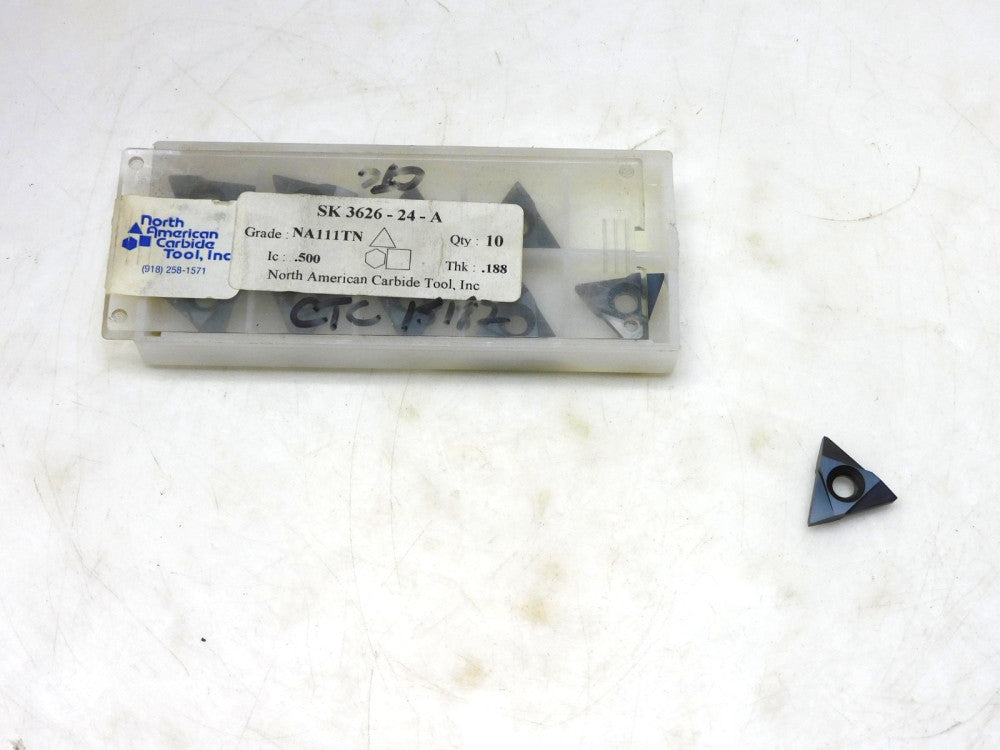 LOT OF 10 NORTH AMERICAN CARBIDE TOOL SK3626-24-A CARBIDE INSERT GR NA111TN