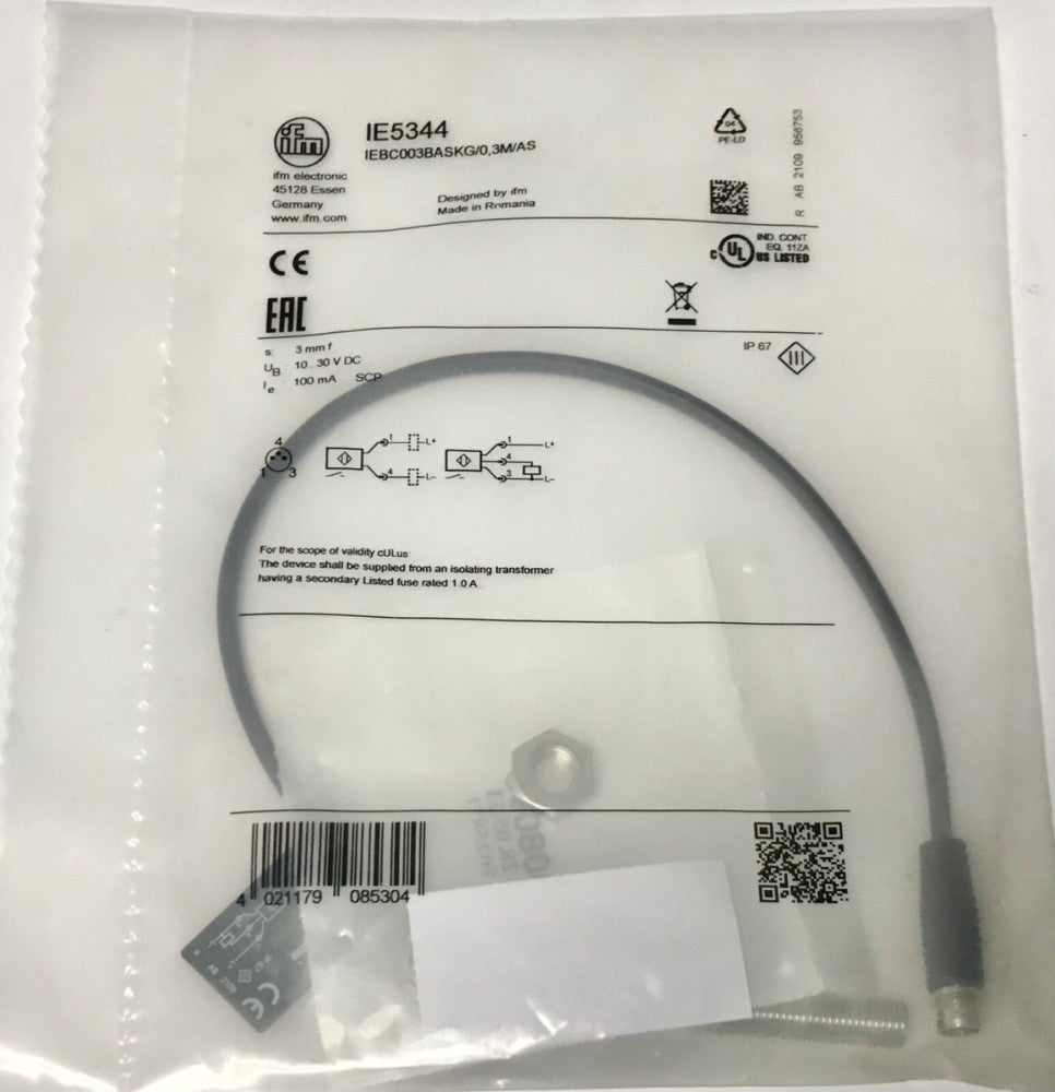 IFM IE5344 10-30 VDC Proximity Sensor IEBC003BASKG 0,3M AS