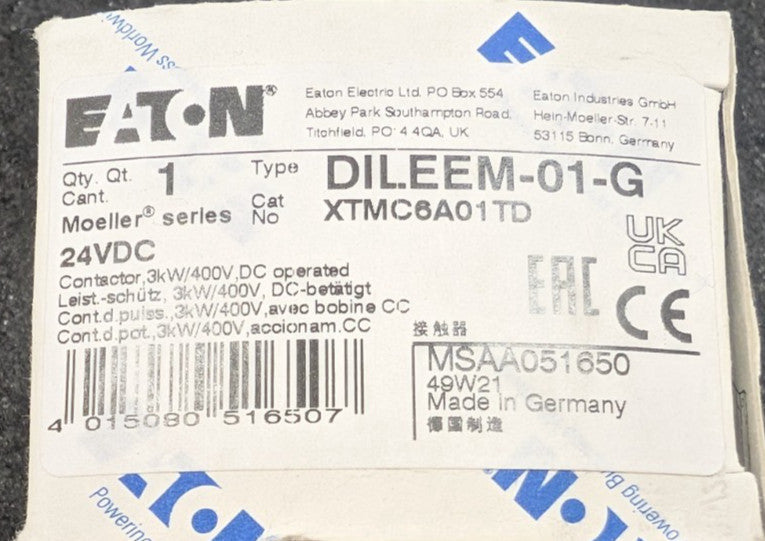 New, Eaton, XTMC6A01TD, Contactors - DILEEM-01-G Solid State MINI Cont 3P FVNR
