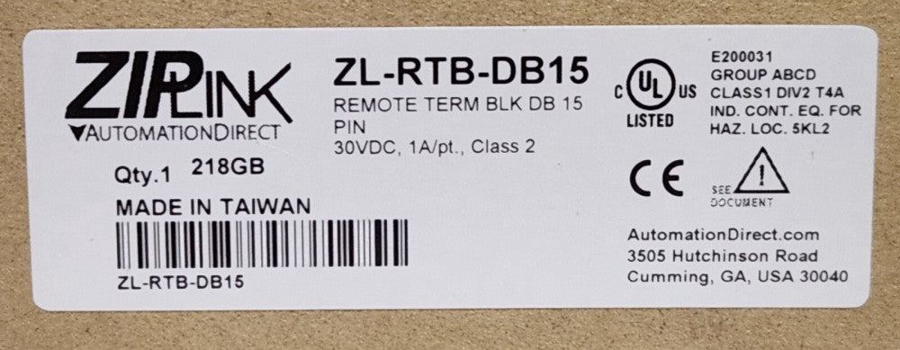 AUTOMATION DIRECT ZIPLINK ZL RTB DB15 Remote Terminal Block Module 30 VDC
