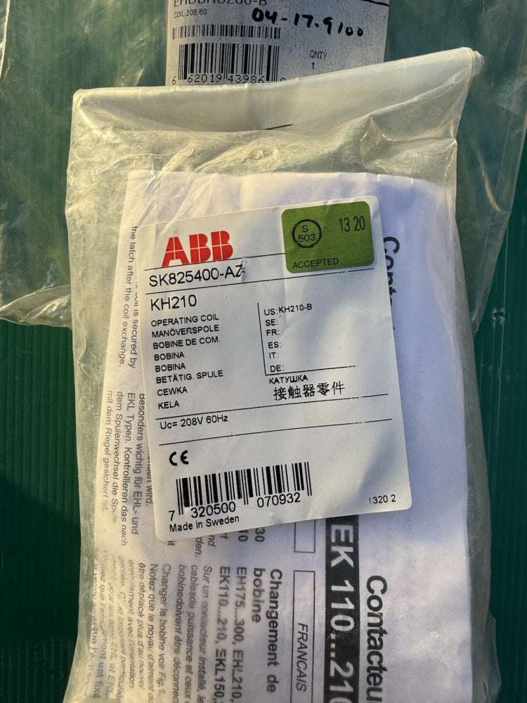 ABB SK825400-AZ KH210 Operating Coil EHDBRC280-B 208V 60HZ - New