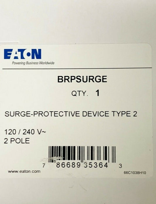 EATON BRPSURGE 2 Pole Type BR 2 SPD Surge Protection Device 120 240 VAC