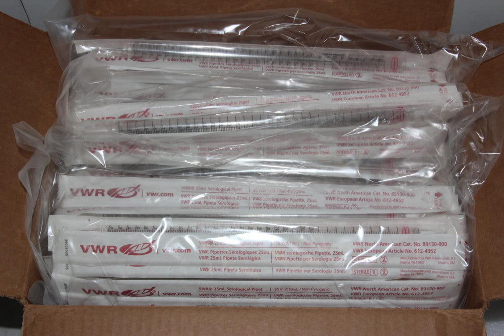 Case of 200 VWR 89130-900 Polystyrene 25mL Serological Pipettes NEW