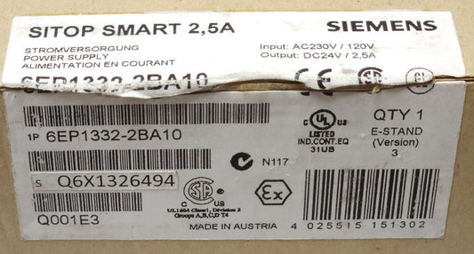 SIEMENS 6EP1332 2BA10 SITOP SMART 2.5A STROMVERSORGUNG Power Supply Input 120 23