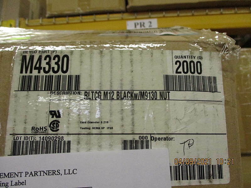 New, Heyco - M4330 - Liquid Tight Cord grip Straight-Thru, Metric Hub - Lot #100