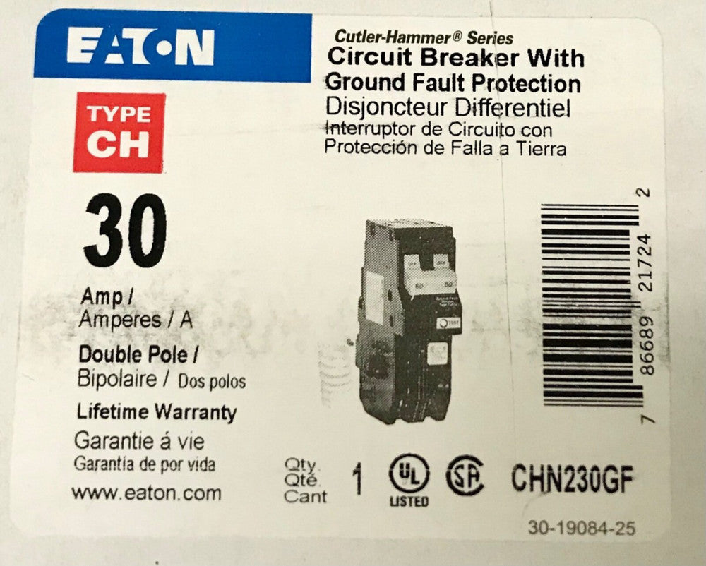 EATON CUTLER HAMMER CHN230GF 2 Pole 30 AMP Type CH Ground Fault