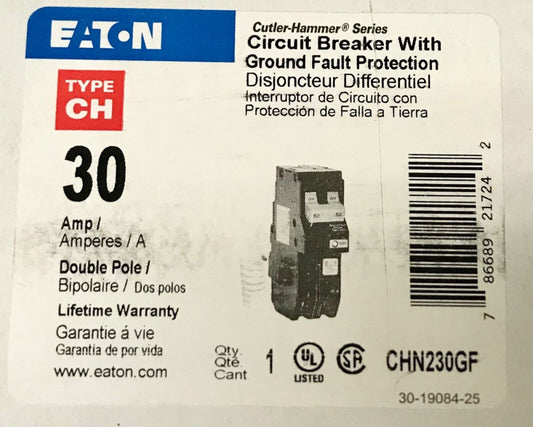 EATON CUTLER HAMMER CHN230GF 2 Pole 30 AMP Type CH Ground Fault