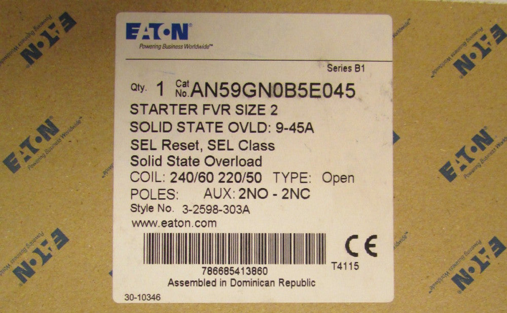 EATON CUTLER HAMMER Size 2 Reversing Starter 9-45 Amp Overload AN59GN0B5E045