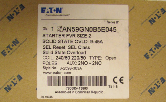 EATON CUTLER HAMMER Size 2 Reversing Starter 9-45 Amp Overload AN59GN0B5E045