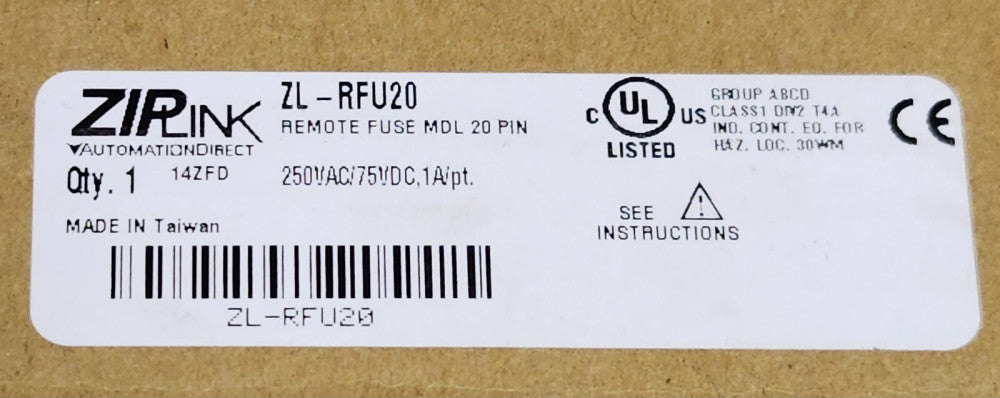ZIPLINK Automation Direct ZL-RFU20 Remote Fuse MDL 20 PIN 250 VAC 75 VDC