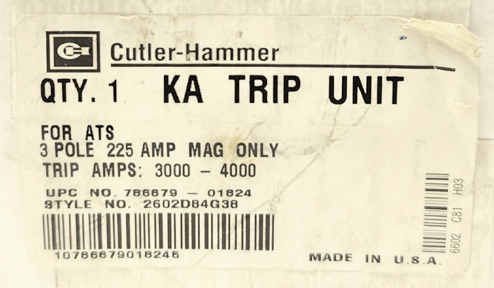 CUTLER HAMMER WESTINGHOUSE Type KA 225 AMP ATS TRIP Unit Automatic Transfer