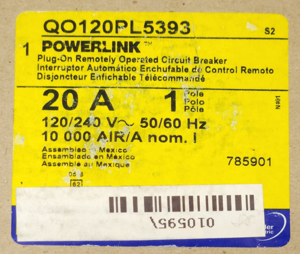 SQUARE D POWERLINK QO120PL5393 Single Pole 20 AMP Type QO Remotely Operated